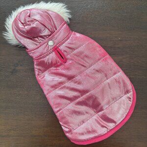 #PoshPets Metallic Pink Puffer Coat with Faux Fur Hood